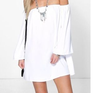 BOOHOO OFF THE SHOULDER WHITE DRESS